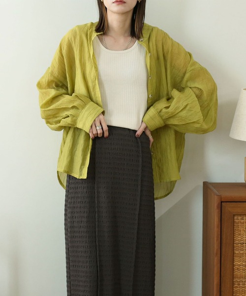 NOAHL（ノアル）の「【NOAHL】シアーボリュームシャツ（シャツ/ブラウス・レディース・グレイッシュベージュ/オリーブ/ピンク/ブラウン/ベージュ/マスタード/アイボリー・S/FREE）」の6枚目の写真