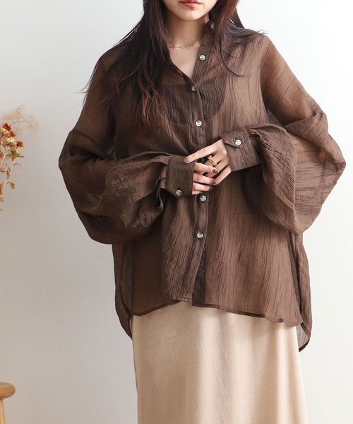 NOAHL（ノアル）の「【NOAHL】シアーボリュームシャツ（シャツ/ブラウス・レディース・グレイッシュベージュ/オリーブ/ピンク/ブラウン/ベージュ/マスタード/アイボリー・S/FREE）」の15枚目の写真