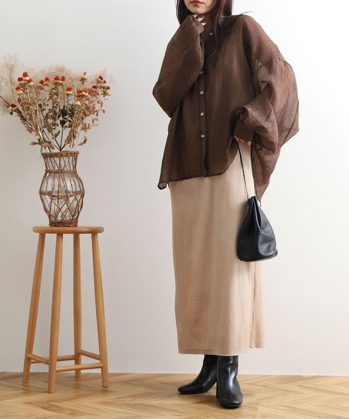 NOAHL（ノアル）の「【NOAHL】シアーボリュームシャツ（シャツ/ブラウス・レディース・グレイッシュベージュ/オリーブ/ピンク/ブラウン/ベージュ/マスタード/アイボリー・S/FREE）」の17枚目の写真