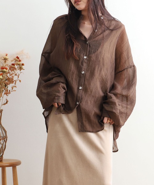 NOAHL（ノアル）の「【NOAHL】シアーボリュームシャツ（シャツ/ブラウス・レディース・グレイッシュベージュ/オリーブ/ピンク/ブラウン/ベージュ/マスタード/アイボリー・S/FREE）」の19枚目の写真