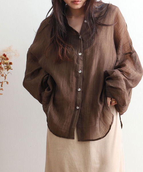 NOAHL（ノアル）の「【NOAHL】シアーボリュームシャツ（シャツ/ブラウス・レディース・グレイッシュベージュ/オリーブ/ピンク/ブラウン/ベージュ/マスタード/アイボリー・S/FREE）」の20枚目の写真