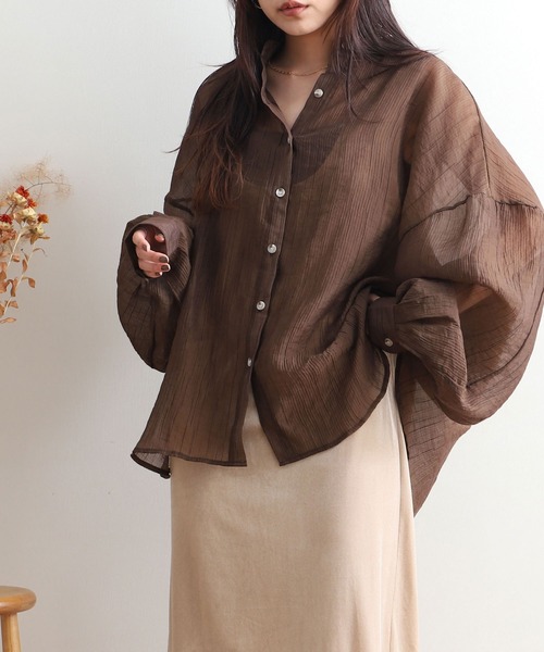 NOAHL（ノアル）の「【NOAHL】シアーボリュームシャツ（シャツ/ブラウス・レディース・グレイッシュベージュ/オリーブ/ピンク/ブラウン/ベージュ/マスタード/アイボリー・S/FREE）」の21枚目の写真