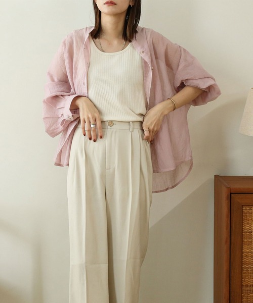 NOAHL（ノアル）の「【NOAHL】シアーボリュームシャツ（シャツ/ブラウス・レディース・グレイッシュベージュ/オリーブ/ピンク/ブラウン/ベージュ/マスタード/アイボリー・S/FREE）」の8枚目の写真