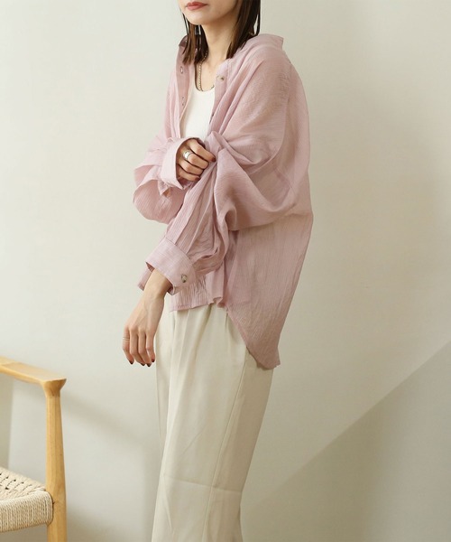 NOAHL（ノアル）の「【NOAHL】シアーボリュームシャツ（シャツ/ブラウス・レディース・グレイッシュベージュ/オリーブ/ピンク/ブラウン/ベージュ/マスタード/アイボリー・S/FREE）」の9枚目の写真