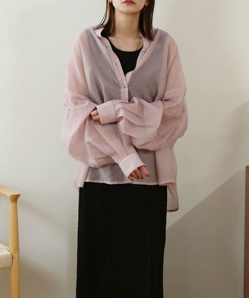 NOAHL（ノアル）の「【NOAHL】シアーボリュームシャツ（シャツ/ブラウス・レディース・グレイッシュベージュ/オリーブ/ピンク/ブラウン/ベージュ/マスタード/アイボリー・S/FREE）」の11枚目の写真