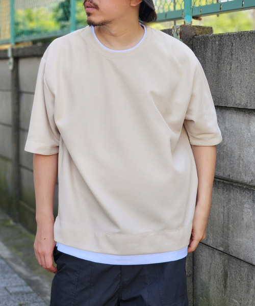 ikka（イッカ）の「【プチプラ1990円（税抜）】【吸水速乾】ドライ鹿の子レイヤードTシャツ5分袖（Tシャツ/カットソー・メンズ・ライム/ピンク/ベージュ/ネイビー/エメラルドブルー・S/M/L/XL）」の2枚目の写真