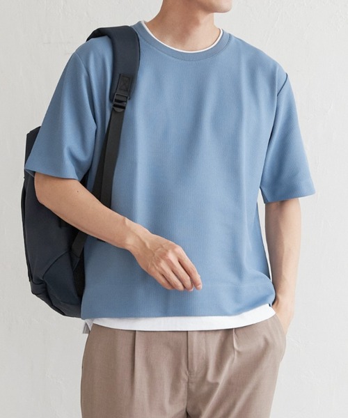 ikka（イッカ）の「【プチプラ1990円（税抜）】【吸水速乾】ドライ鹿の子レイヤードTシャツ5分袖（Tシャツ/カットソー・メンズ・ライム/ピンク/ベージュ/ネイビー/エメラルドブルー・S/M/L/XL）」の4枚目の写真