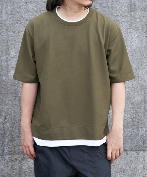 ikka（イッカ）の「【プチプラ1990円（税抜）】【吸水速乾】ドライ鹿の子レイヤードTシャツ5分袖（Tシャツ/カットソー・メンズ・ライム/ピンク/ベージュ/ネイビー/エメラルドブルー・S/M/L/XL）」の8枚目の写真