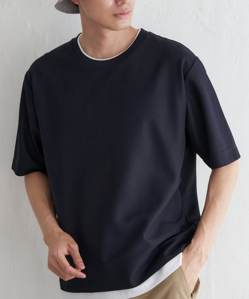 ikka（イッカ）の「【プチプラ1990円（税抜）】【吸水速乾】ドライ鹿の子レイヤードTシャツ5分袖（Tシャツ/カットソー・メンズ・ライム/ピンク/ベージュ/ネイビー/エメラルドブルー・S/M/L/XL）」の14枚目の写真