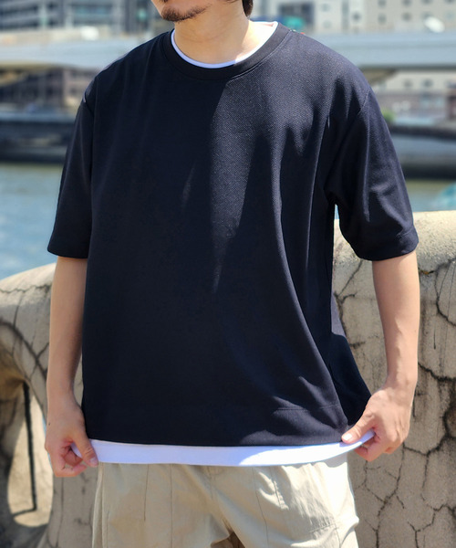 ikka（イッカ）の「【プチプラ1990円（税抜）】【吸水速乾】ドライ鹿の子レイヤードTシャツ5分袖（Tシャツ/カットソー・メンズ・ライム/ピンク/ベージュ/ネイビー/エメラルドブルー・S/M/L/XL）」の11枚目の写真