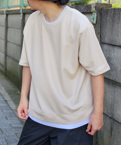 ikka（イッカ）の「【プチプラ1990円（税抜）】【吸水速乾】ドライ鹿の子レイヤードTシャツ5分袖（Tシャツ/カットソー・メンズ・ライム/ピンク/ベージュ/ネイビー/エメラルドブルー・S/M/L/XL）」の6枚目の写真