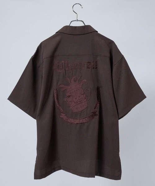 q】バック刺繍 ボーリングシャツ ボトル/ビール（シャツ