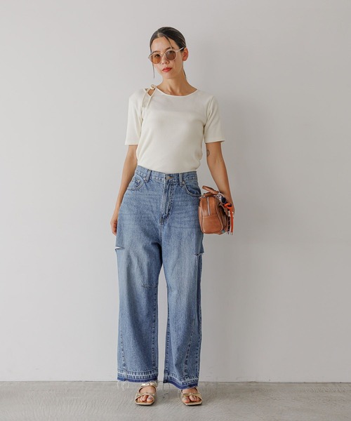 BAYFLOW（ベイフロー）の「[適度な肌見せ]レイヤードライクリブ半袖T（Tシャツ/カットソー・レディース・ブラック/オフホワイト・FREE）」の17枚目の写真