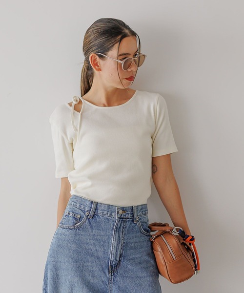 BAYFLOW（ベイフロー）の「[適度な肌見せ]レイヤードライクリブ半袖T（Tシャツ/カットソー・レディース・ブラック/オフホワイト・FREE）」の19枚目の写真