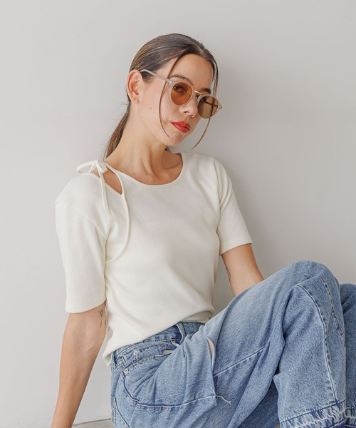 BAYFLOW（ベイフロー）の「[適度な肌見せ]レイヤードライクリブ半袖T（Tシャツ/カットソー・レディース・ブラック/オフホワイト・FREE）」の20枚目の写真