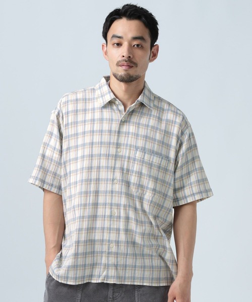 BAYFLOW（ベイフロー）の「［快適な着心地］楊柳チェックシャツ（シャツ/ブラウス・メンズ・グリーン/オレンジ/オフホワイト・MEDIUM/LARGE）」の2枚目の写真