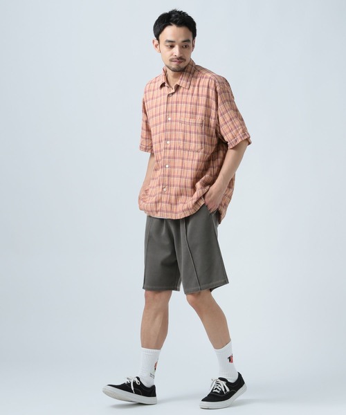 BAYFLOW（ベイフロー）の「［快適な着心地］楊柳チェックシャツ（シャツ/ブラウス・メンズ・グリーン/オレンジ/オフホワイト・MEDIUM/LARGE）」の5枚目の写真