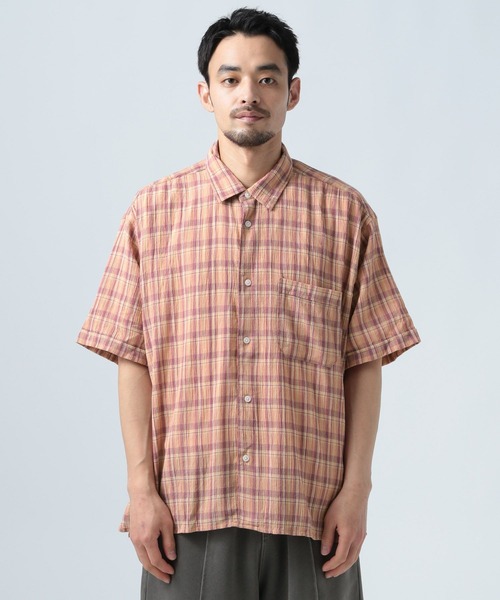 BAYFLOW（ベイフロー）の「［快適な着心地］楊柳チェックシャツ（シャツ/ブラウス・メンズ・グリーン/オレンジ/オフホワイト・MEDIUM/LARGE）」の7枚目の写真