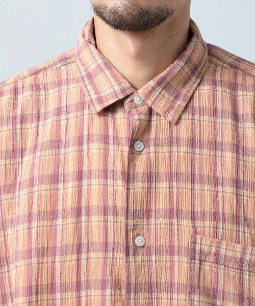 BAYFLOW（ベイフロー）の「［快適な着心地］楊柳チェックシャツ（シャツ/ブラウス・メンズ・グリーン/オレンジ/オフホワイト・MEDIUM/LARGE）」の10枚目の写真