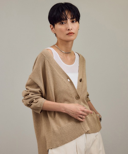 ペーパーヤーンVネックカーディガン［手洗い可/和紙素材