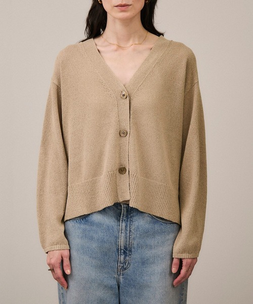 ペーパーヤーンVネックカーディガン［手洗い可/和紙素材