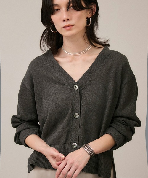 ペーパーヤーンVネックカーディガン［手洗い可/和紙素材