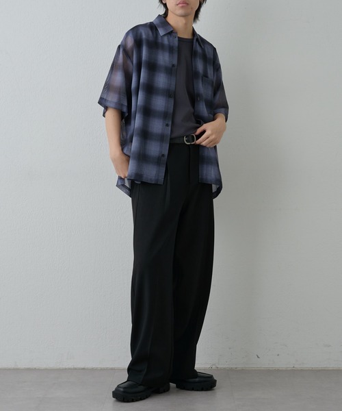 COLONY 2139(コロニートゥーワンスリーナイン)の「メッシュオンブレチェック半袖シャツ(シャツ/ブラウス・メンズ・ブラック/ホワイト/ブルー・MEDIUM/LARGE)」の21枚目の写真