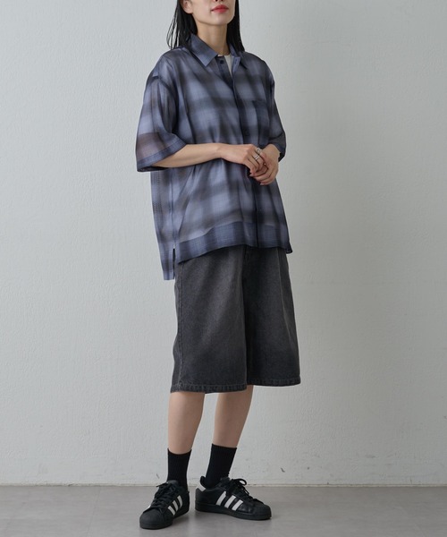 COLONY 2139(コロニートゥーワンスリーナイン)の「メッシュオンブレチェック半袖シャツ(シャツ/ブラウス・メンズ・ブラック/ホワイト/ブルー・MEDIUM/LARGE)」の17枚目の写真