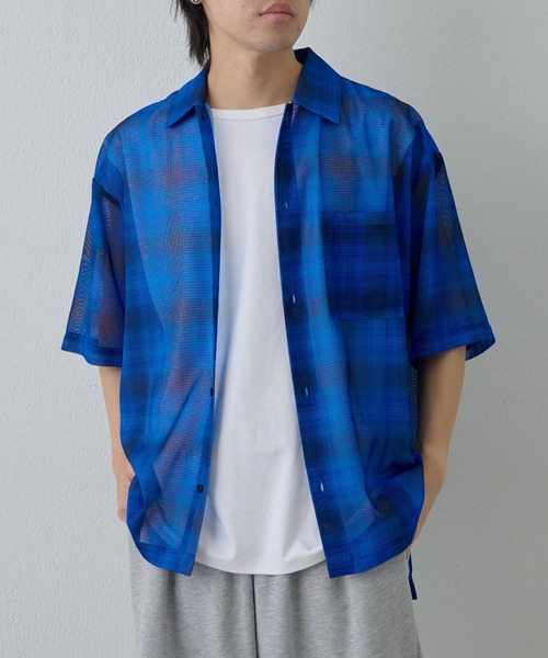 COLONY 2139(コロニートゥーワンスリーナイン)の「メッシュオンブレチェック半袖シャツ(シャツ/ブラウス・メンズ・ブラック/ホワイト/ブルー・MEDIUM/LARGE)」の12枚目の写真
