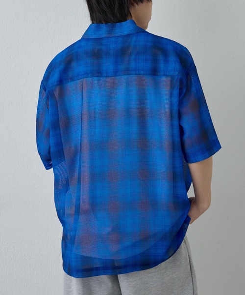 COLONY 2139(コロニートゥーワンスリーナイン)の「メッシュオンブレチェック半袖シャツ(シャツ/ブラウス・メンズ・ブラック/ホワイト/ブルー・MEDIUM/LARGE)」の14枚目の写真