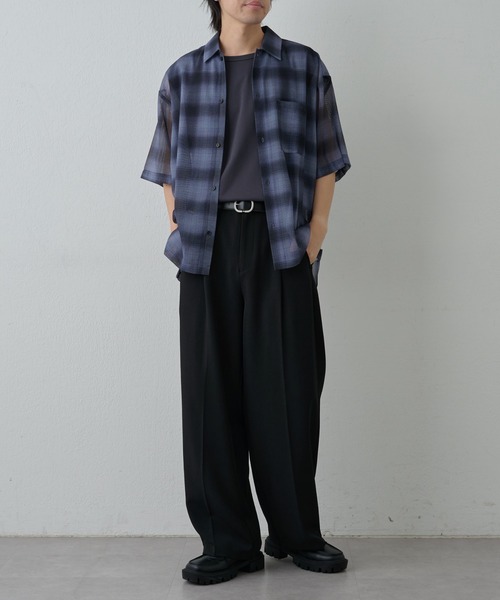 COLONY 2139(コロニートゥーワンスリーナイン)の「メッシュオンブレチェック半袖シャツ(シャツ/ブラウス・メンズ・ブラック/ホワイト/ブルー・MEDIUM/LARGE)」の20枚目の写真