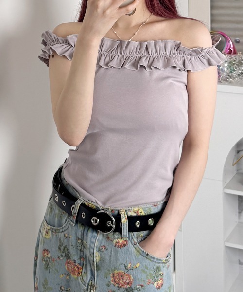 新品 ホワイトフリルオフショルダーキャミソール セール】フリル キャミソール オフショルダー2way（Tシャツ