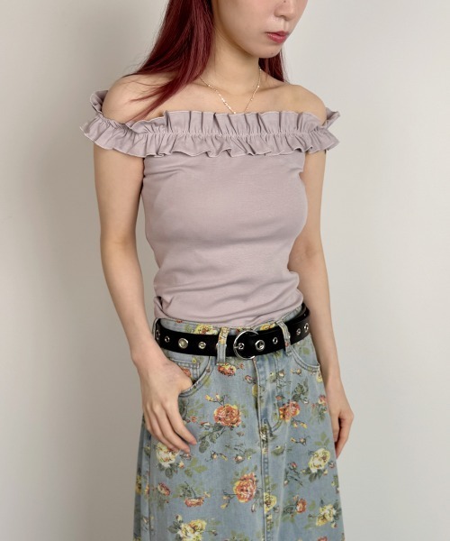 VIVID LADY(ビビッドレディー)の「フリル キャミソール オフショルダー2way(Tシャツ/カットソー・レディース・ホワイト/グレー/イエロー/パープル/ネイビー/レッド・FREE)」の12枚目の写真