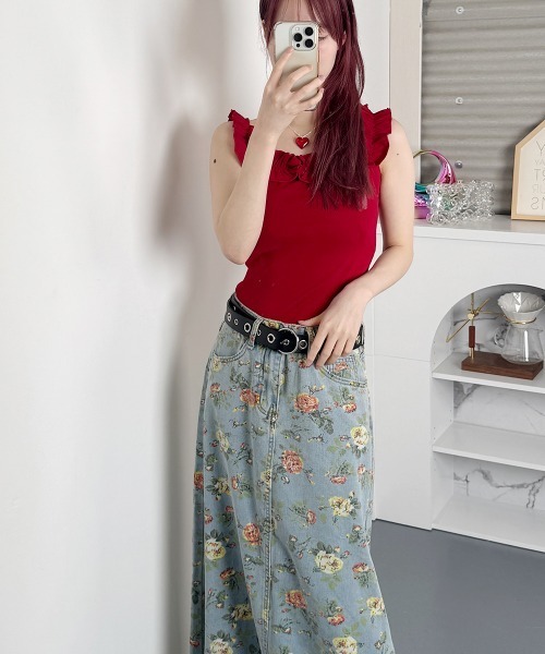 VIVID LADY(ビビッドレディー)の「フリル キャミソール オフショルダー2way(Tシャツ/カットソー・レディース・ホワイト/グレー/イエロー/パープル/ネイビー/レッド・FREE)」の14枚目の写真