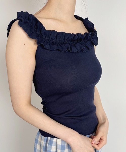 VIVID LADY(ビビッドレディー)の「フリル キャミソール オフショルダー2way(Tシャツ/カットソー・レディース・ホワイト/グレー/イエロー/パープル/ネイビー/レッド・FREE)」の16枚目の写真