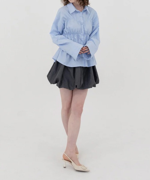 RANCLIC(ランクリック)の「シャーリングワイドスリーブシャツ(シャツ/ブラウス・レディース・ブルー/ホワイト×ブルー/ブラウン・FREE)」の9枚目の写真