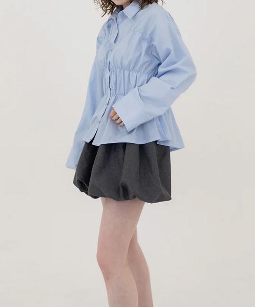 RANCLIC(ランクリック)の「シャーリングワイドスリーブシャツ(シャツ/ブラウス・レディース・ブルー/ホワイト×ブルー/ブラウン・FREE)」の10枚目の写真