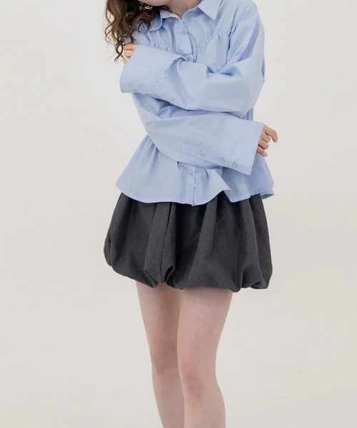 RANCLIC(ランクリック)の「シャーリングワイドスリーブシャツ(シャツ/ブラウス・レディース・ブルー/ホワイト×ブルー/ブラウン・FREE)」の11枚目の写真