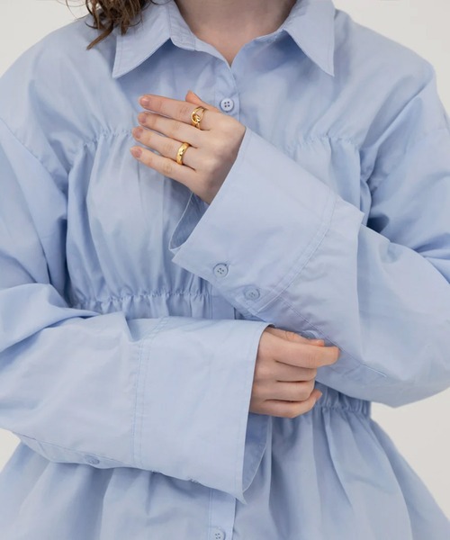 RANCLIC(ランクリック)の「シャーリングワイドスリーブシャツ(シャツ/ブラウス・レディース・ブルー/ホワイト×ブルー/ブラウン・FREE)」の12枚目の写真