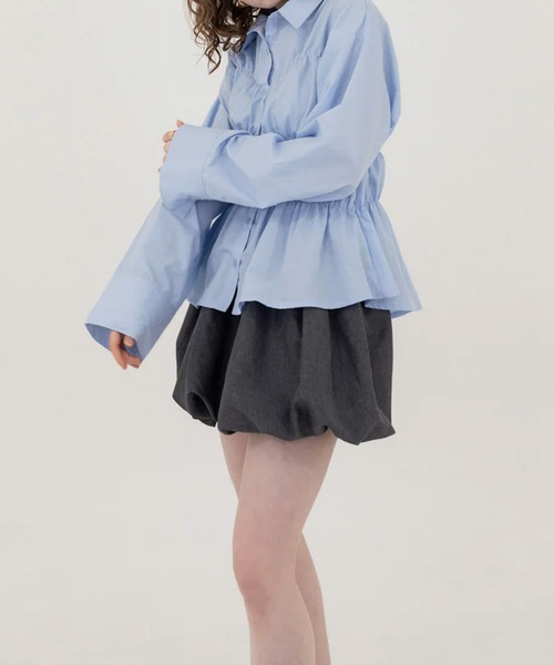 RANCLIC(ランクリック)の「シャーリングワイドスリーブシャツ(シャツ/ブラウス・レディース・ブルー/ホワイト×ブルー/ブラウン・FREE)」の13枚目の写真