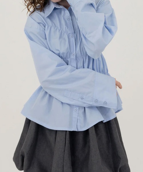 RANCLIC(ランクリック)の「シャーリングワイドスリーブシャツ(シャツ/ブラウス・レディース・ブルー/ホワイト×ブルー/ブラウン・FREE)」の14枚目の写真