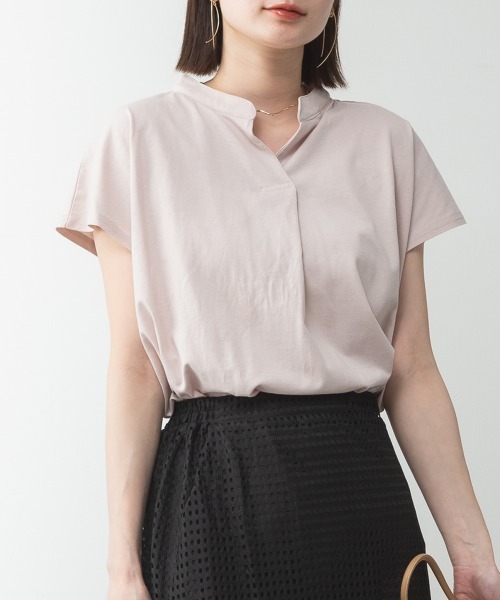 RCD(アールシーディー)の「スキッパーTシャツカットソー(Tシャツ/カットソー・レディース・テラコッタ/ホワイト/カーキ/ブラック/ピンクベージュ/ライトブラウン/ミント・M-L/LL~3L/4L~5L)」の7枚目の写真