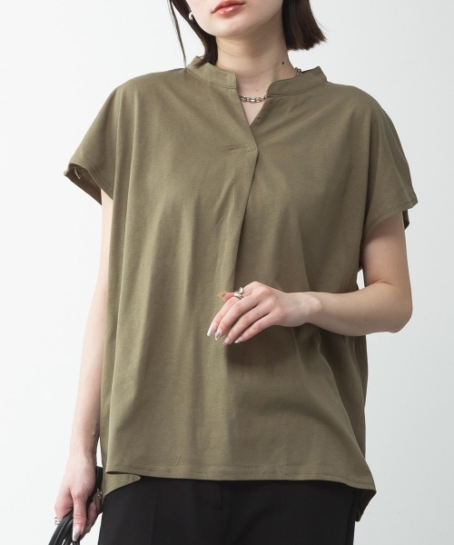 RCD(アールシーディー)の「スキッパーTシャツカットソー(Tシャツ/カットソー・レディース・テラコッタ/ホワイト/カーキ/ブラック/ピンクベージュ/ライトブラウン/ミント・M-L/LL~3L/4L~5L)」の5枚目の写真
