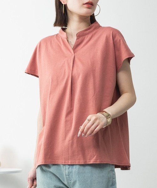 RCD(アールシーディー)の「スキッパーTシャツカットソー(Tシャツ/カットソー・レディース・テラコッタ/ホワイト/カーキ/ブラック/ピンクベージュ/ライトブラウン/ミント・M-L/LL~3L/4L~5L)」の4枚目の写真