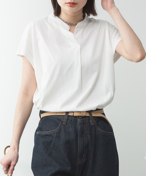 RCD(アールシーディー)の「スキッパーTシャツカットソー(Tシャツ/カットソー・レディース・テラコッタ/ホワイト/カーキ/ブラック/ピンクベージュ/ライトブラウン/ミント・M-L/LL~3L/4L~5L)」の10枚目の写真