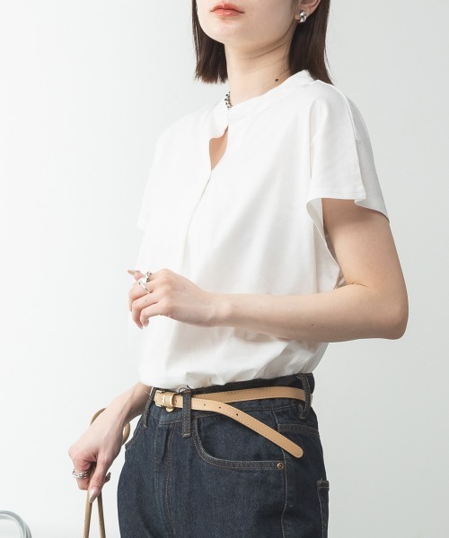 RCD(アールシーディー)の「スキッパーTシャツカットソー(Tシャツ/カットソー・レディース・テラコッタ/ホワイト/カーキ/ブラック/ピンクベージュ/ライトブラウン/ミント・M-L/LL~3L/4L~5L)」の9枚目の写真