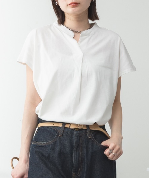 RCD(アールシーディー)の「スキッパーTシャツカットソー(Tシャツ/カットソー・レディース・テラコッタ/ホワイト/カーキ/ブラック/ピンクベージュ/ライトブラウン/ミント・M-L/LL~3L/4L~5L)」の8枚目の写真