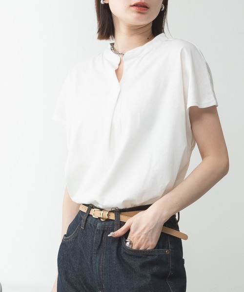 RCD(アールシーディー)の「スキッパーTシャツカットソー(Tシャツ/カットソー・レディース・テラコッタ/ホワイト/カーキ/ブラック/ピンクベージュ/ライトブラウン/ミント・M-L/LL~3L/4L~5L)」の18枚目の写真