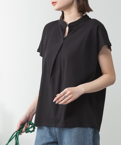 RCD(アールシーディー)の「スキッパーTシャツカットソー(Tシャツ/カットソー・レディース・テラコッタ/ホワイト/カーキ/ブラック/ピンクベージュ/ライトブラウン/ミント・M-L/LL~3L/4L~5L)」の15枚目の写真