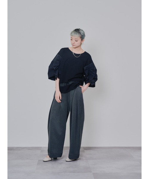 DOLLUPOOPS（ドールアップウップス）の「フロントリボンワイドタックパンツ（スラックス・レディース・チャコールグレー/グレー/ネイビー・38）」の6枚目の写真